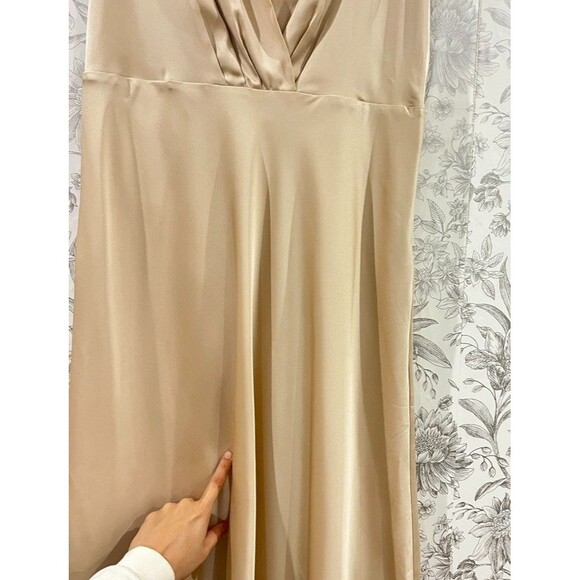 Banana Republic Beige Champagne Satin Midi Sleeveless Cocktail Party Dress Sz 12 - Picture 8 of 15